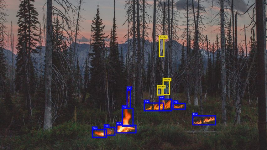 Система обнаружения лесных пожаров Solar Lookout, фиксирующая изображения дыма и огня 