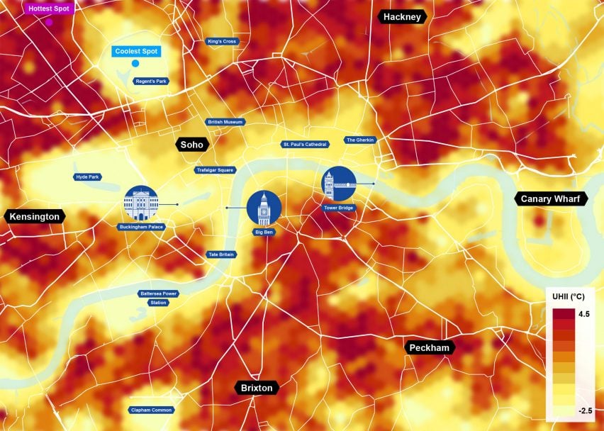 Тепловая карта города Аруп в Лондоне