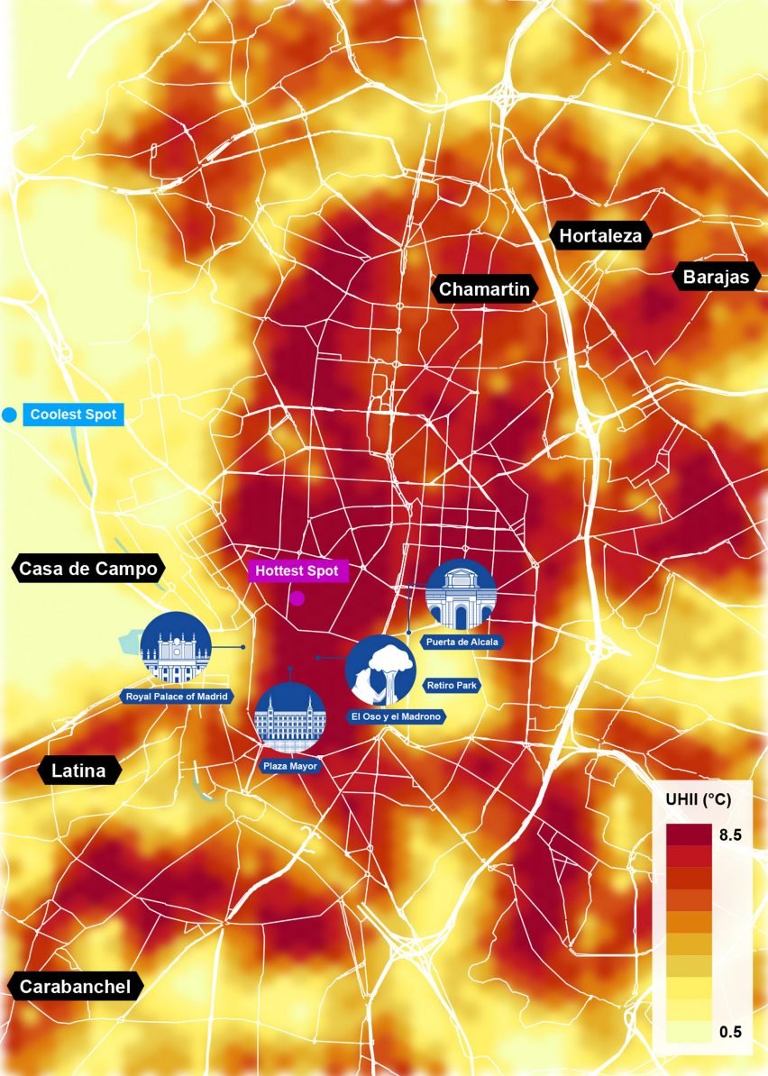 Тепловая карта города Аруп Мадрида