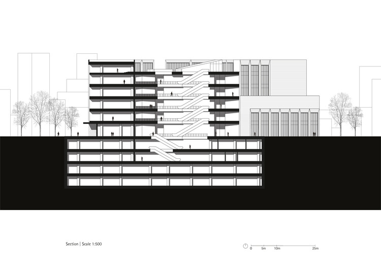 Город в городе Коммерческое здание / gmp Architects — фотография экстерьера, окна, фасад