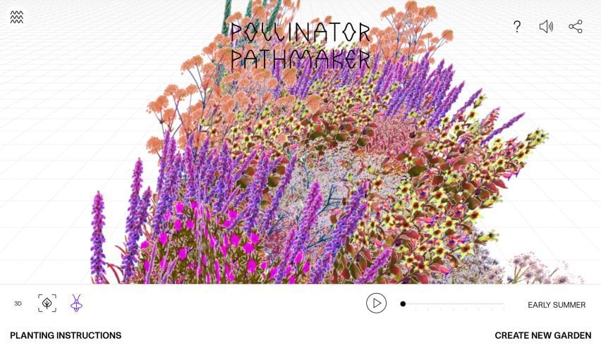 Скриншот инструмента «Опылитель-путешественник» Александры Дейзи Гинзберг для проектирования сада