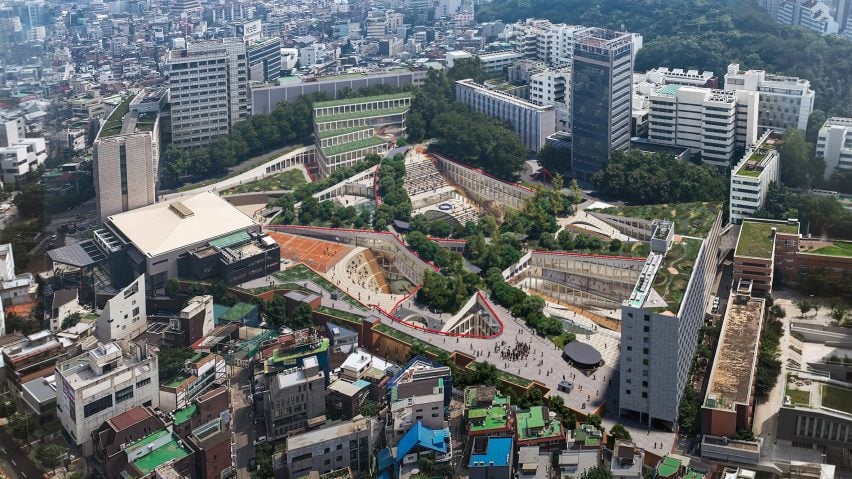 Вид с воздуха на университет Хонгик в Сеуле