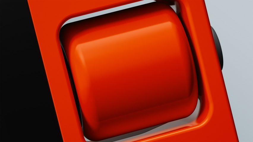 Крупный план колеса прокрутки на ярко-оранжевом гаджете