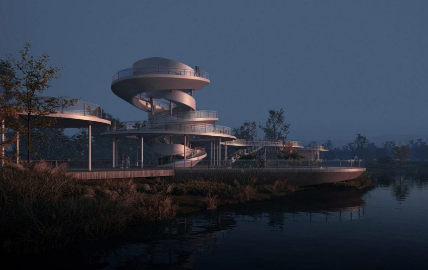 Туристический центр парка водно-болотных угодий Луцзятань в Чэнду, спроектированный MUDA Architects