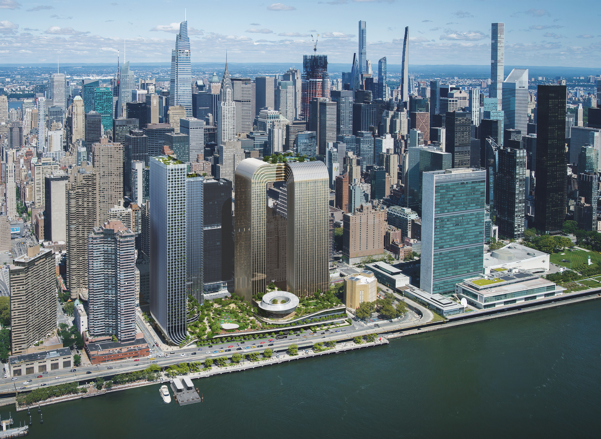 BIG Designs Консольные башни, окружающие площадь Свободы на набережной Манхэттена