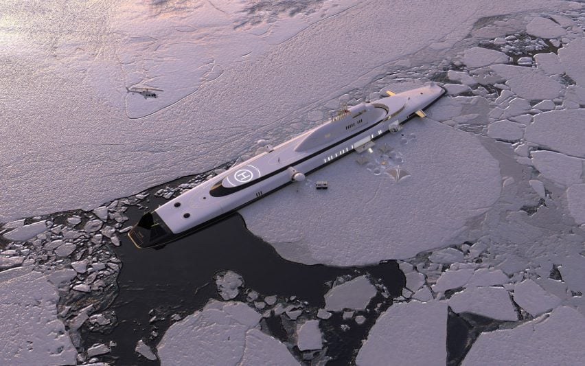 Рендер подводной суперяхты Migaloo M5 во льду
