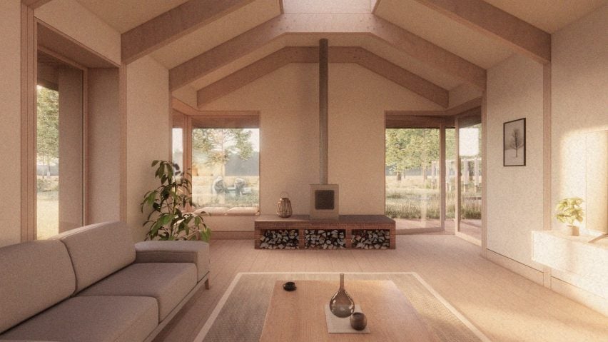 Рендер жилого интерьера дома на воде от Studio Bark