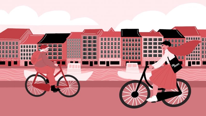 Иллюстрация людей на велосипедах в Копенгагене на 3 дня дизайна