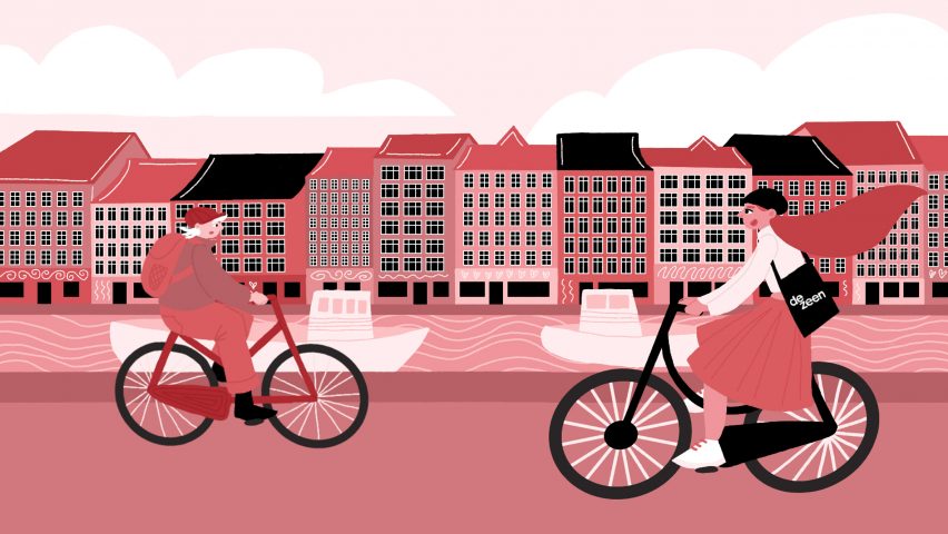 Иллюстрация людей на велосипедах в Копенгагене на 3 дня дизайна
