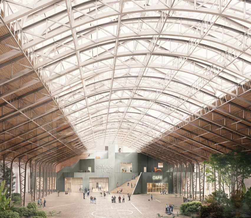 Рендеринг привокзальной площади музея Гента от David Kohn Architects.