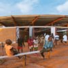 Земляные кирпичи формируют Центр исполнительских искусств Биди Биди для беженцев в Уганде